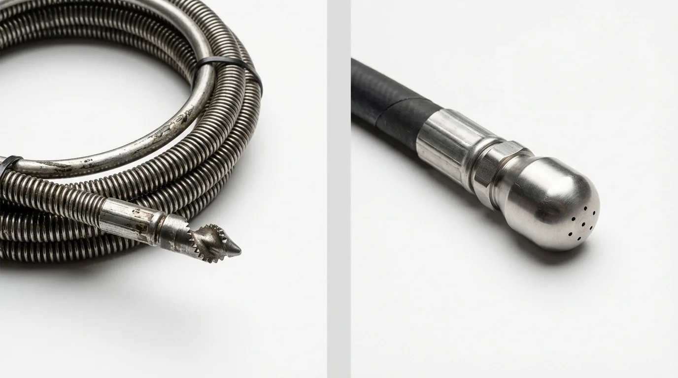 Drain snake cable and hydro jetting nozzle used for drain cleaning in Sullivan, IN